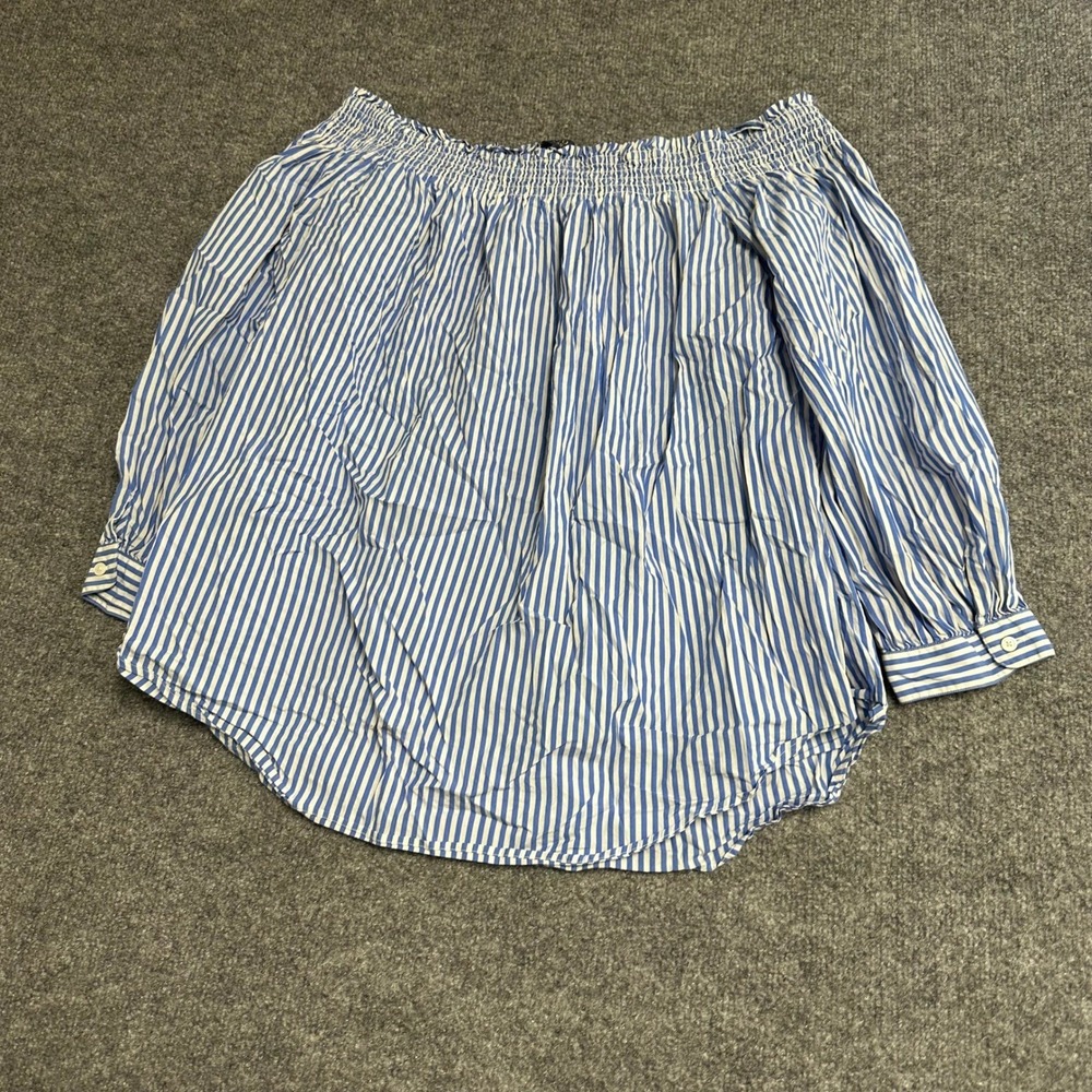Polo Ralph Lauren Top Womens Size M Blue White Striped Off The Shoulder Smocked